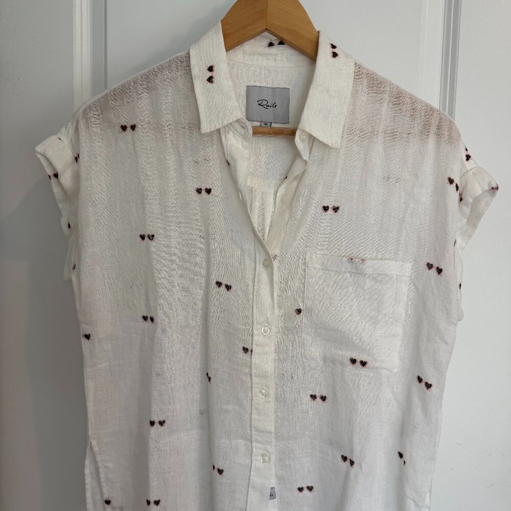 Rails Oversized Short-Sleeve Button-Down White Shirt with Sunglasses Print Si